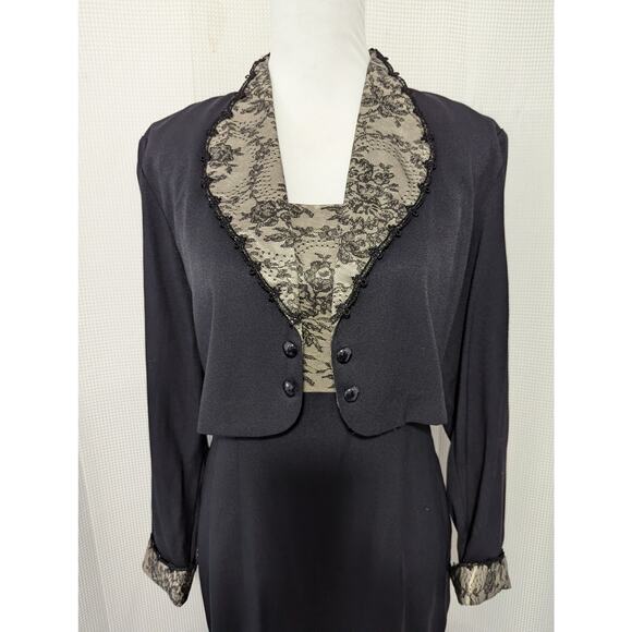 JOHN ROBERTS! 2 PIECE BLACK AND GOLD LACE TRIMMED TANK DRESS SUIT SET! SZ 6 - Picture 3 of 9